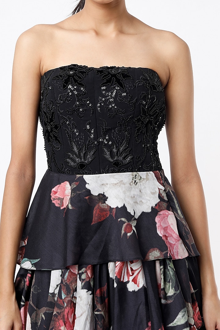 Black Floral Printed Skirt Set by Rozina at Pernia's Pop Up Shop