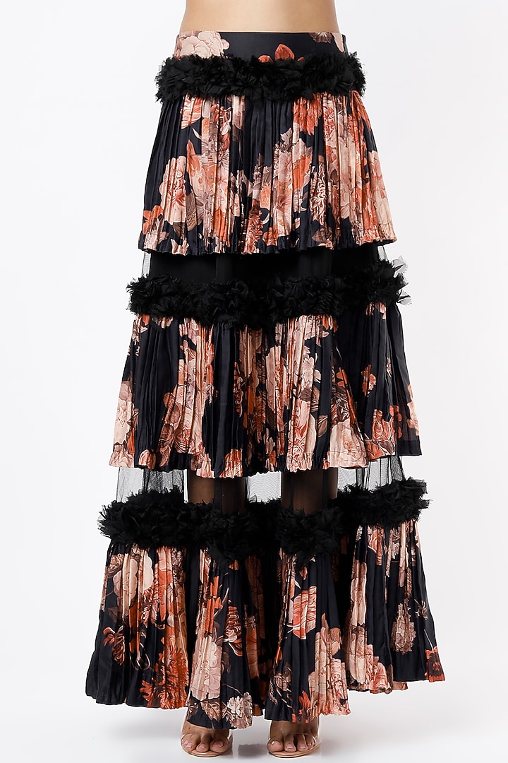 Black Floral Printed Layered Skirt Set by Rozina at Pernia's Pop Up Shop
