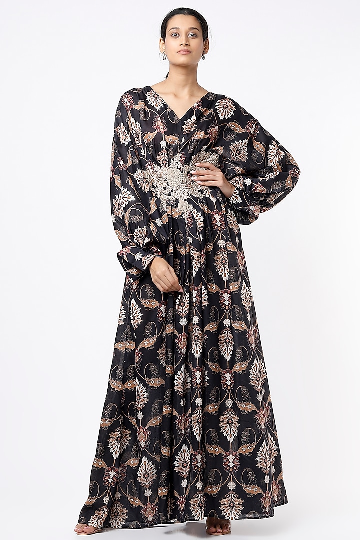 Black Printed Kaftan by Rozina