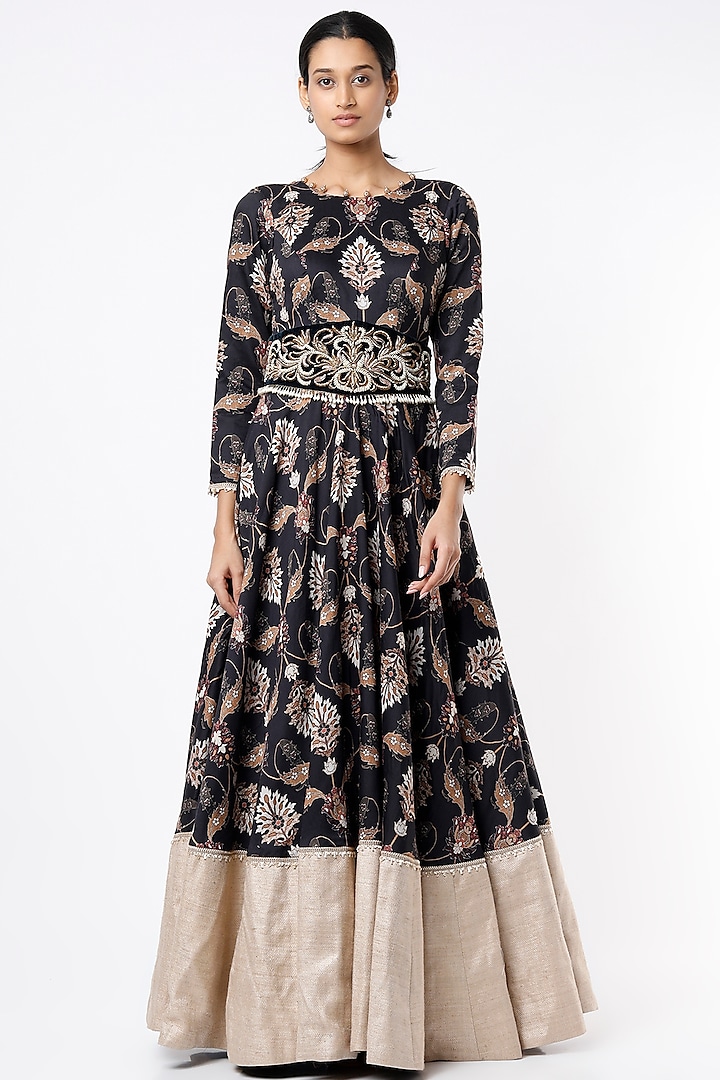 Black Printed Anarkali by Rozina at Pernia's Pop Up Shop