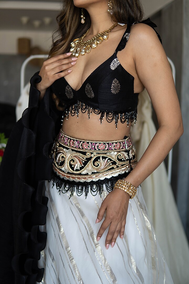 Black & White Embroidered Wedding Lehenga Set by Rozina at Pernia's Pop Up Shop