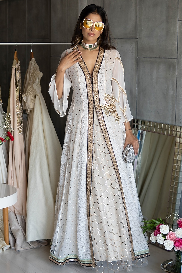 Off White Embroidered Jacket Set by Rozina at Pernia's Pop Up Shop