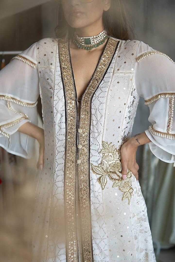 Off White Embroidered Jacket Set by Rozina at Pernia's Pop Up Shop