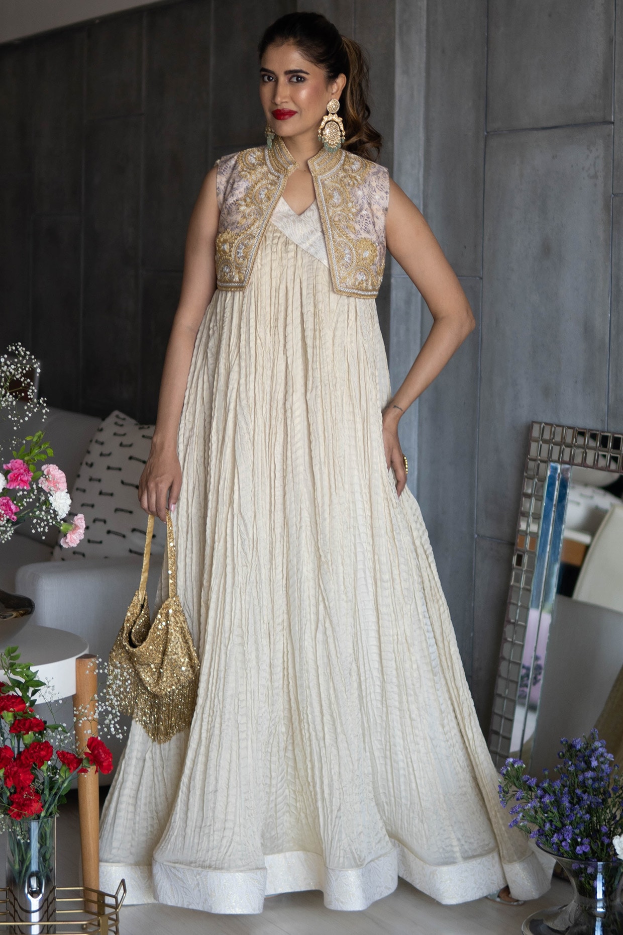 White Bridal Net Anarkali Gown With Stone Work SFDSIF4801 – ShreeFashionWear