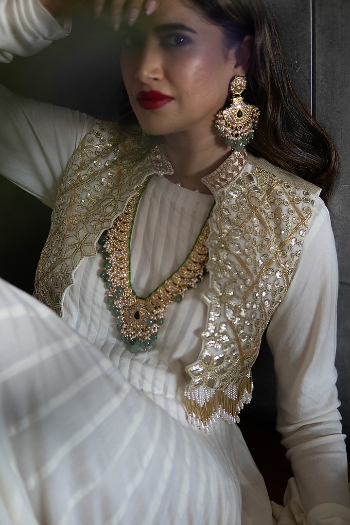 Off White Embroidered Wedding Anarkali Set by Rozina at Pernia's Pop Up Shop