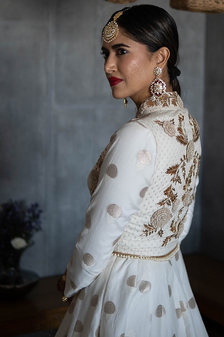 Off White Wedding Anarkali Set With Koti by Rozina at Pernia's Pop Up Shop