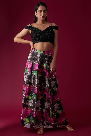 Multi-Colored Modal Satin Printed Pant Set by Rozina
