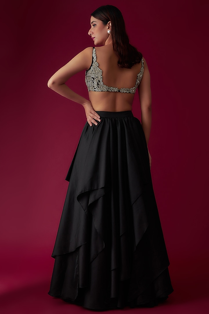 Black Taffeta Layered Skirt Set by Rozina at Pernia's Pop Up Shop