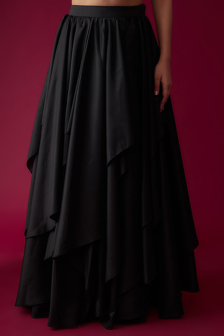 Black Taffeta Layered Skirt Set by Rozina at Pernia's Pop Up Shop