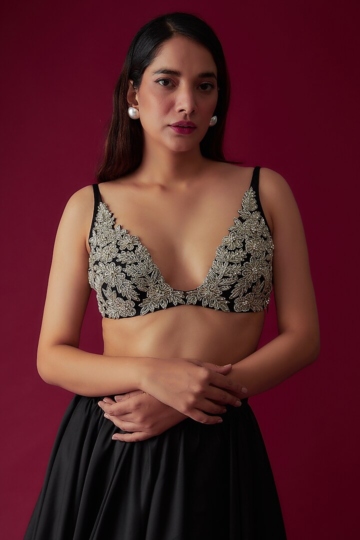 Black Taffeta Layered Skirt Set by Rozina at Pernia's Pop Up Shop