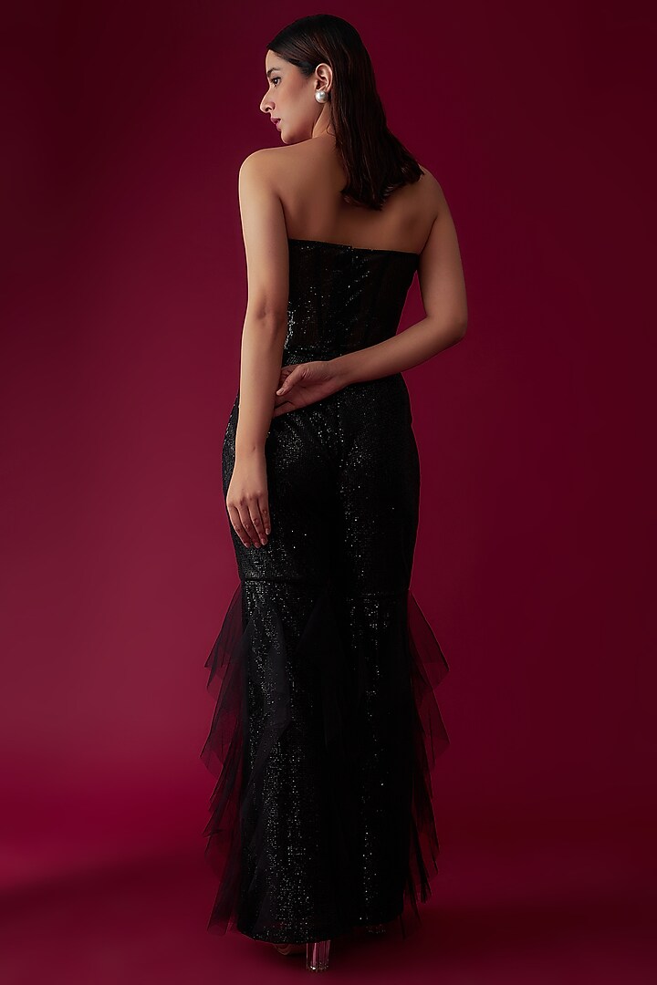 Black Sequinned Fabric Jumpsuit by Rozina at Pernia's Pop Up Shop