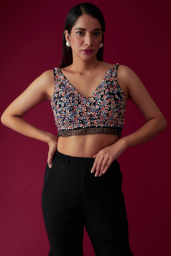 Black Scuba & Net Pant Set by Rozina at Pernia's Pop Up Shop