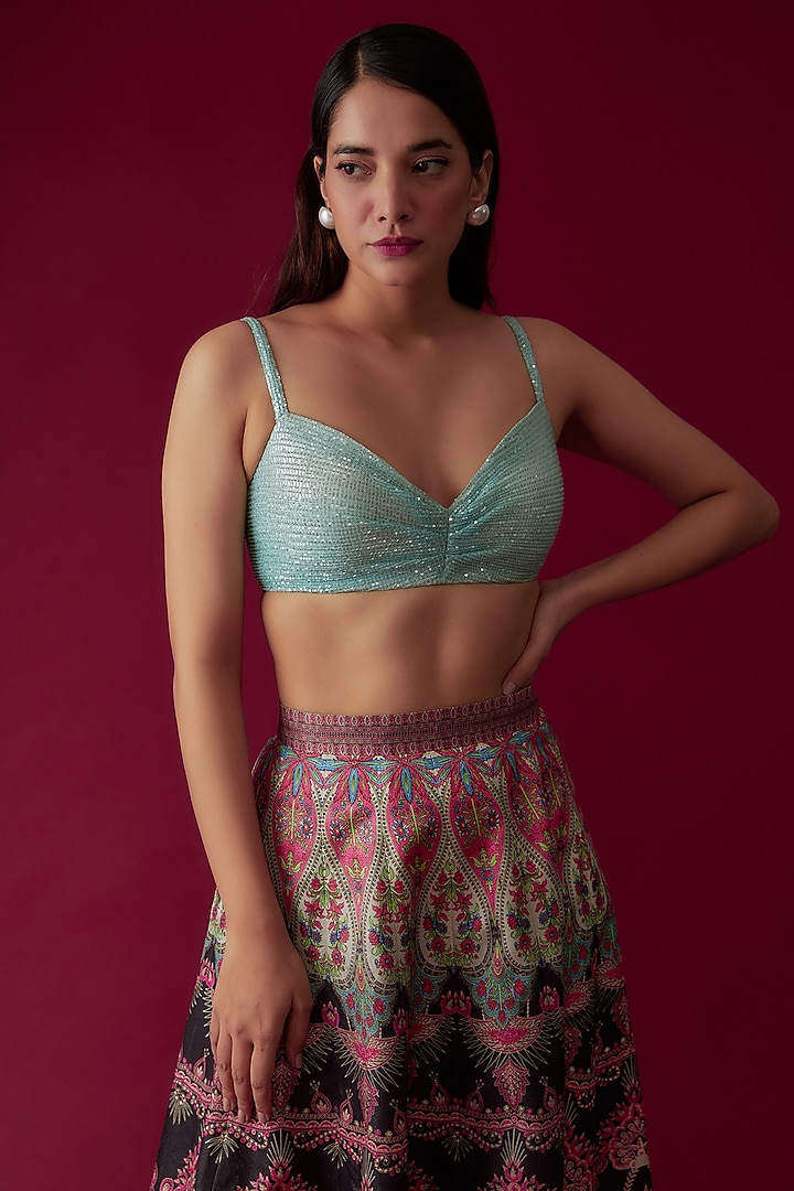 Multi-Colored Net & Silk Printed Skirt Set by Rozina at Pernia's Pop Up Shop