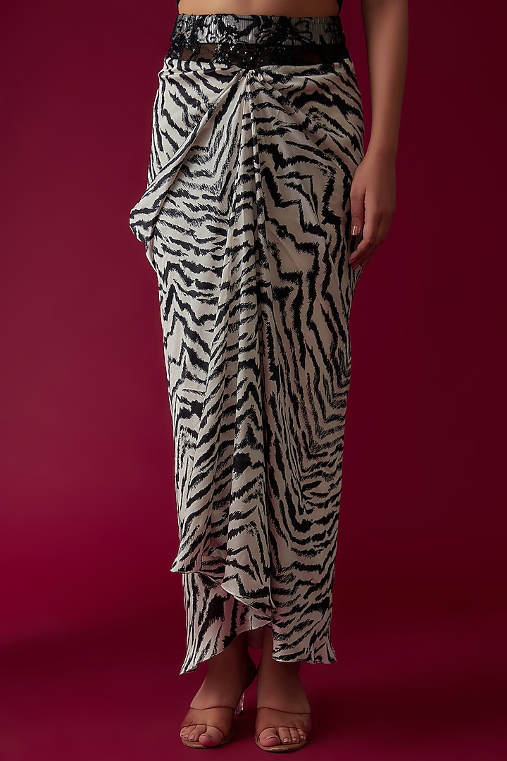 White & Black Printed Pleated Skirt Set by Rozina at Pernia's Pop Up Shop