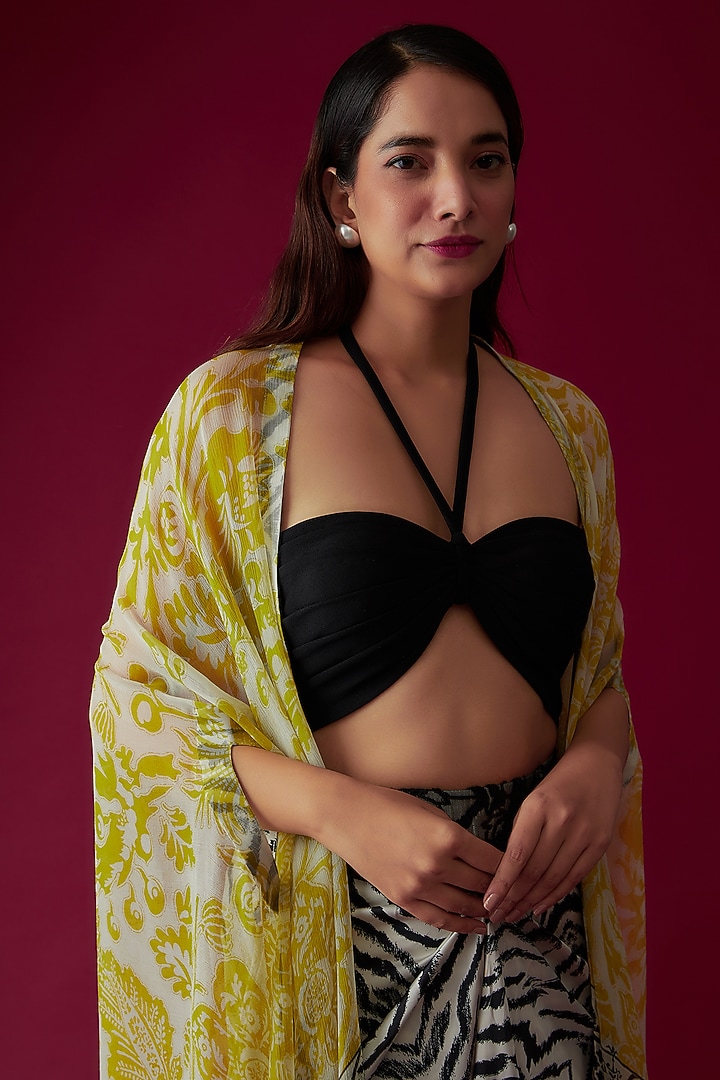 White & Black Printed Pleated Skirt Set by Rozina at Pernia's Pop Up Shop