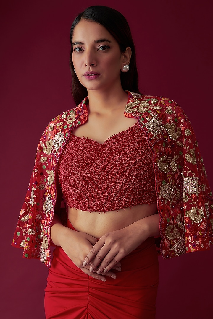Red Net & Lycra Skirt Set by Rozina at Pernia's Pop Up Shop