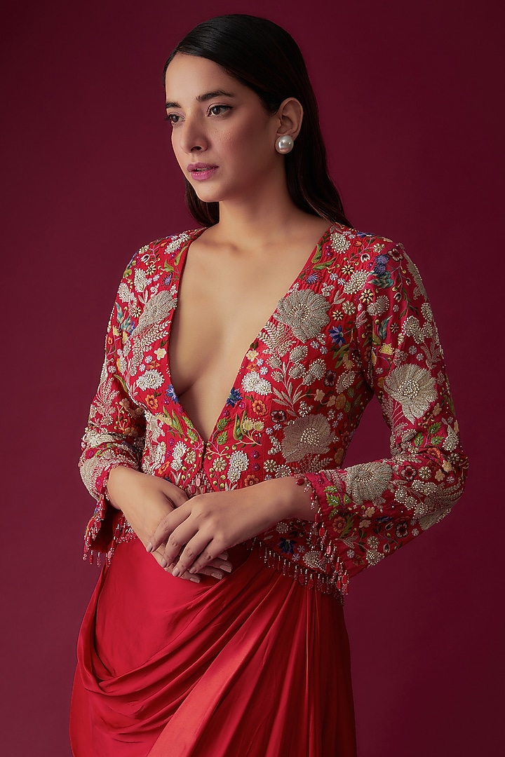 Red Satin Skirt Set by Rozina at Pernia's Pop Up Shop