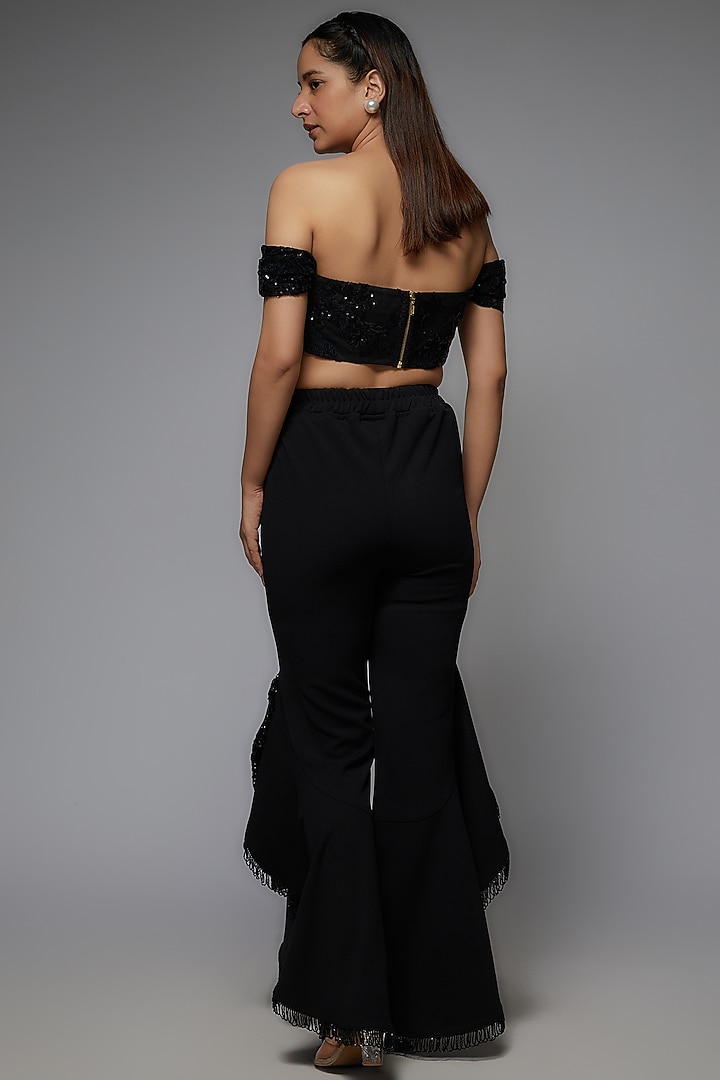 Black Scuba Sequin Embroidered Pant Set by Rozina at Pernia's Pop Up Shop