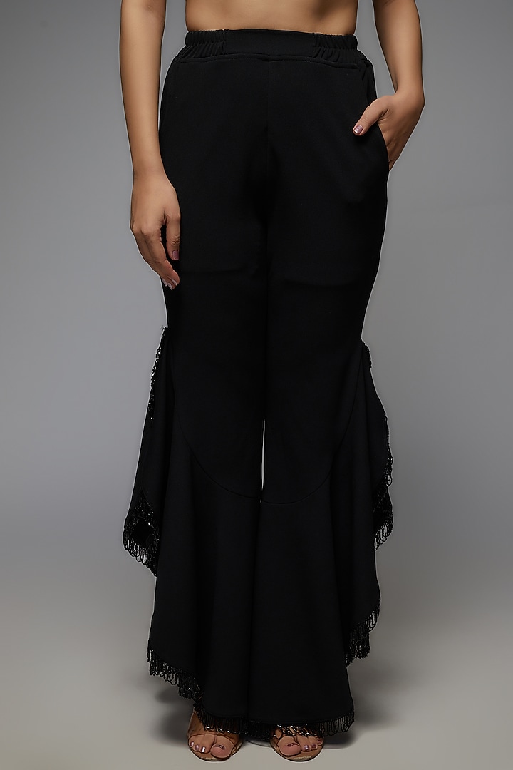 Black Scuba Sequin Embroidered Pant Set by Rozina at Pernia's Pop Up Shop