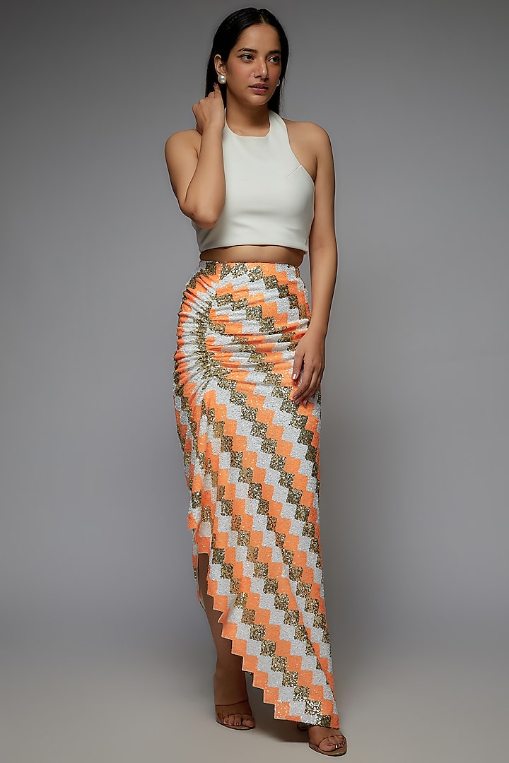 Multi-Colored Scuba Sequin Skirt Set by Rozina