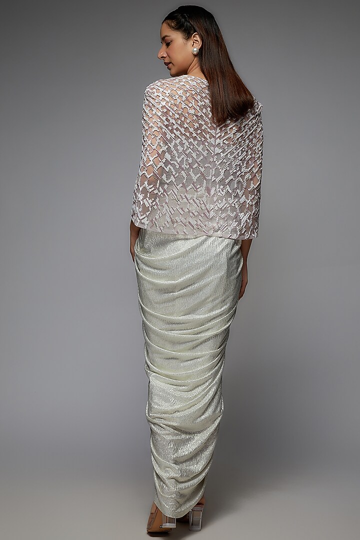 Silver Shimmer Lycra & Net Hand Embroidered Cape Set by Rozina at Pernia's Pop Up Shop