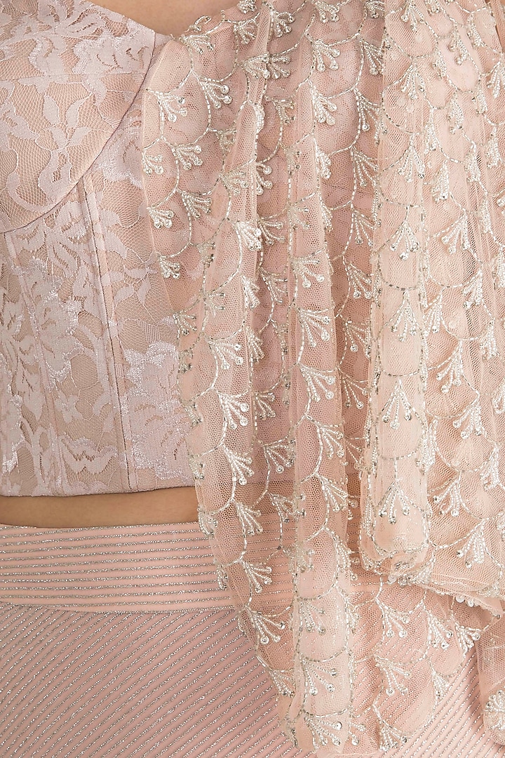 Pink Shimmery Embroidered Blouse With Cowl Skirt by Rozina at Pernia's Pop Up Shop