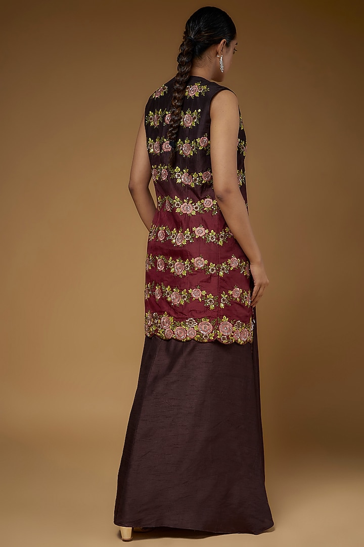Maroon Cotton Satin & Net Engagement Gown by Rozina at Pernia's Pop Up Shop