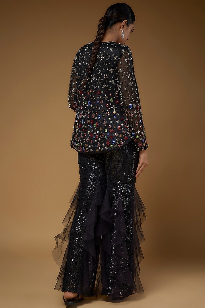Black Sequins Jumpsuit With Jacket by Rozina at Pernia's Pop Up Shop