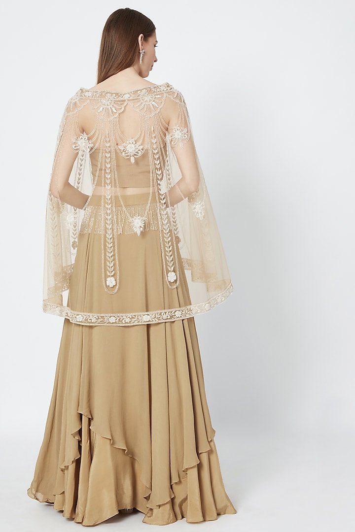 Rahul Mishra - Gold Tulle Embroidered Cape for Women at Pernia's Pop-Up Shop