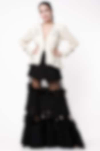 Black & Off White Layered Skirt Set by Rozina