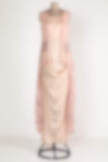 Rose Pink Embroidered Cowl Gown With Jacket by Rozina