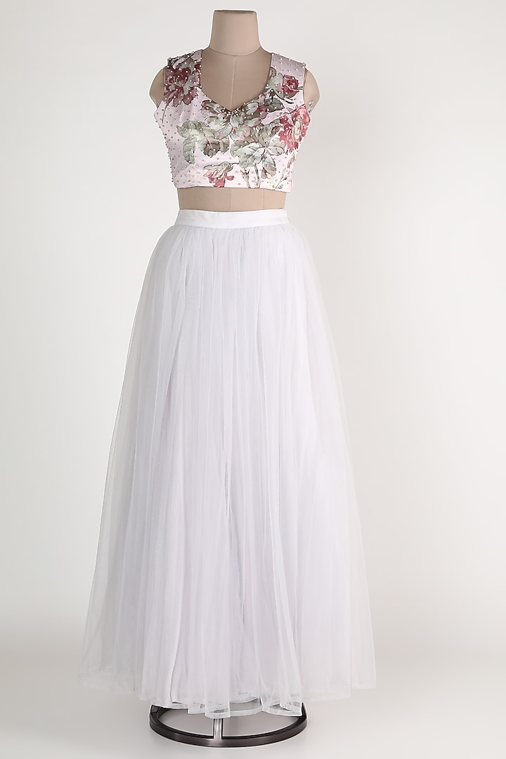 Lilac Embroidered Skirt Set by Rozina