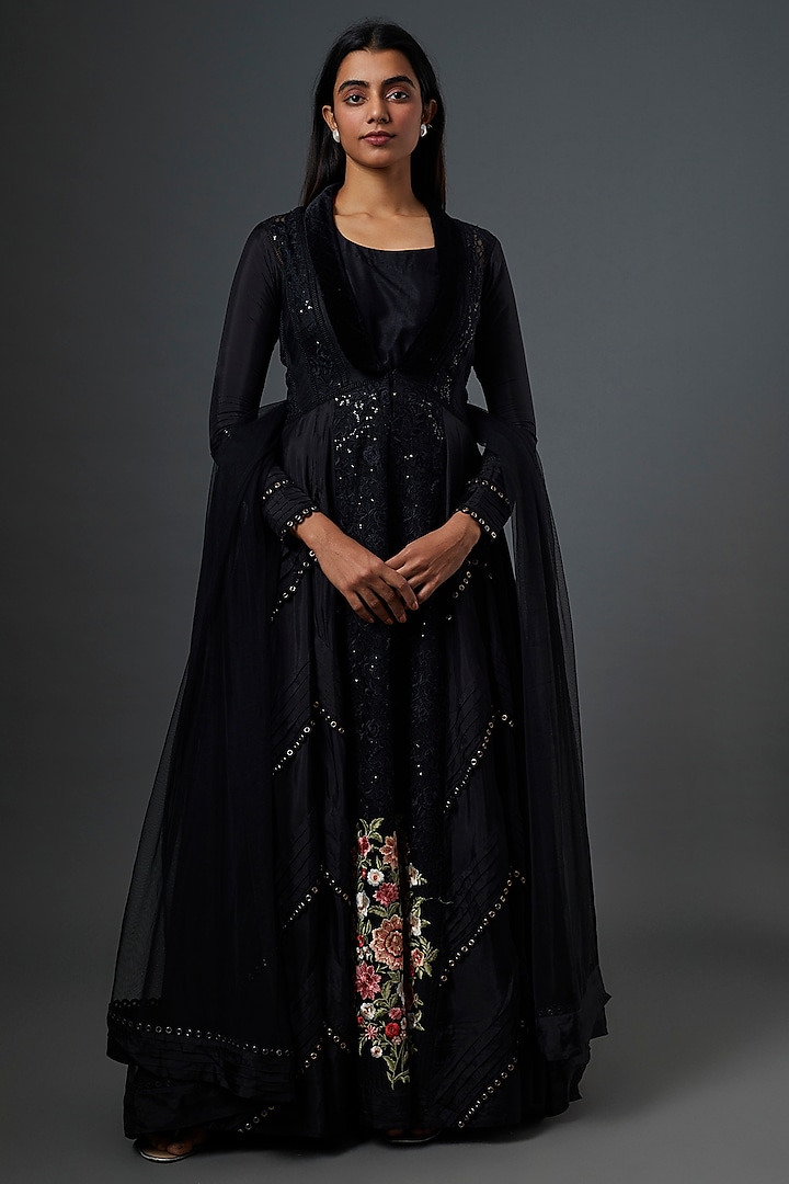 Black Embroidered Anarkali Set by Rozina