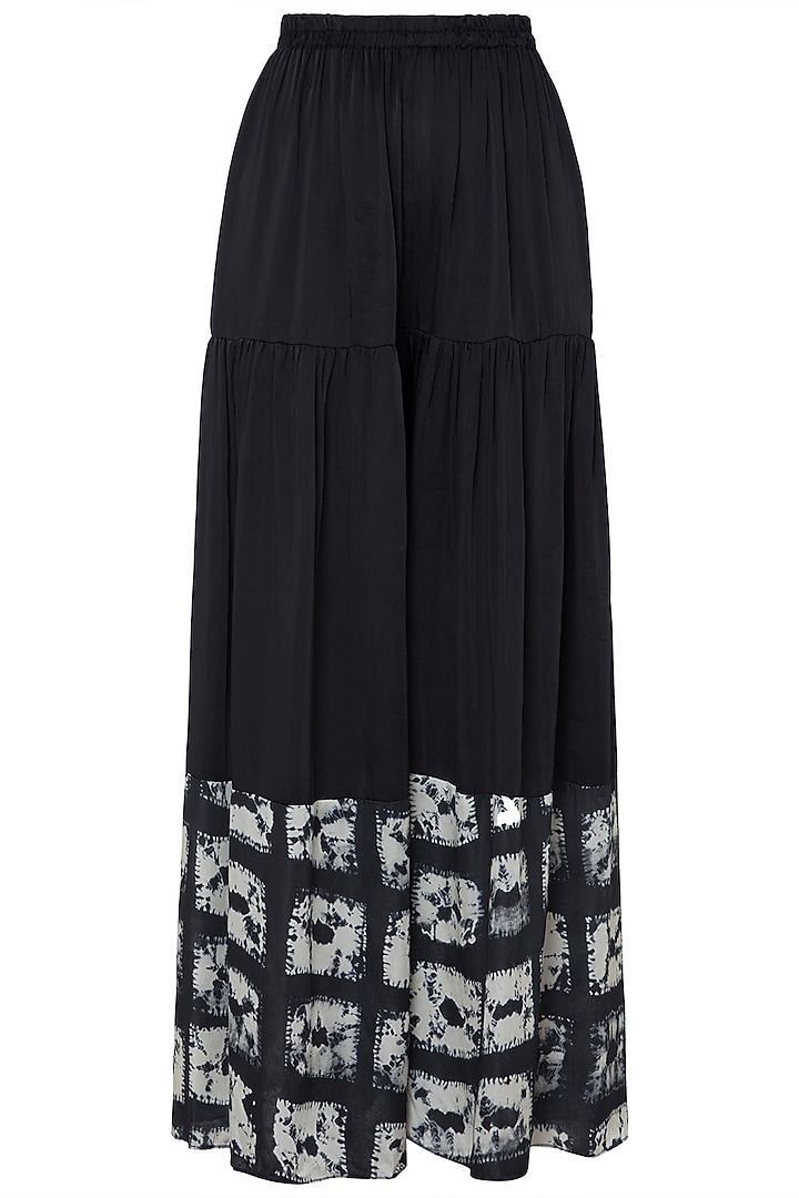 Black Drape Top With Printed Pants by Roshni Chopra at Pernia's Pop Up Shop