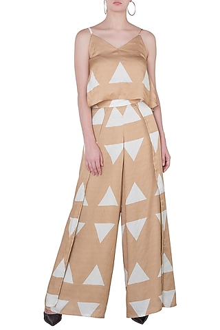 Beige Top With Flap Pants by Roshni Chopra