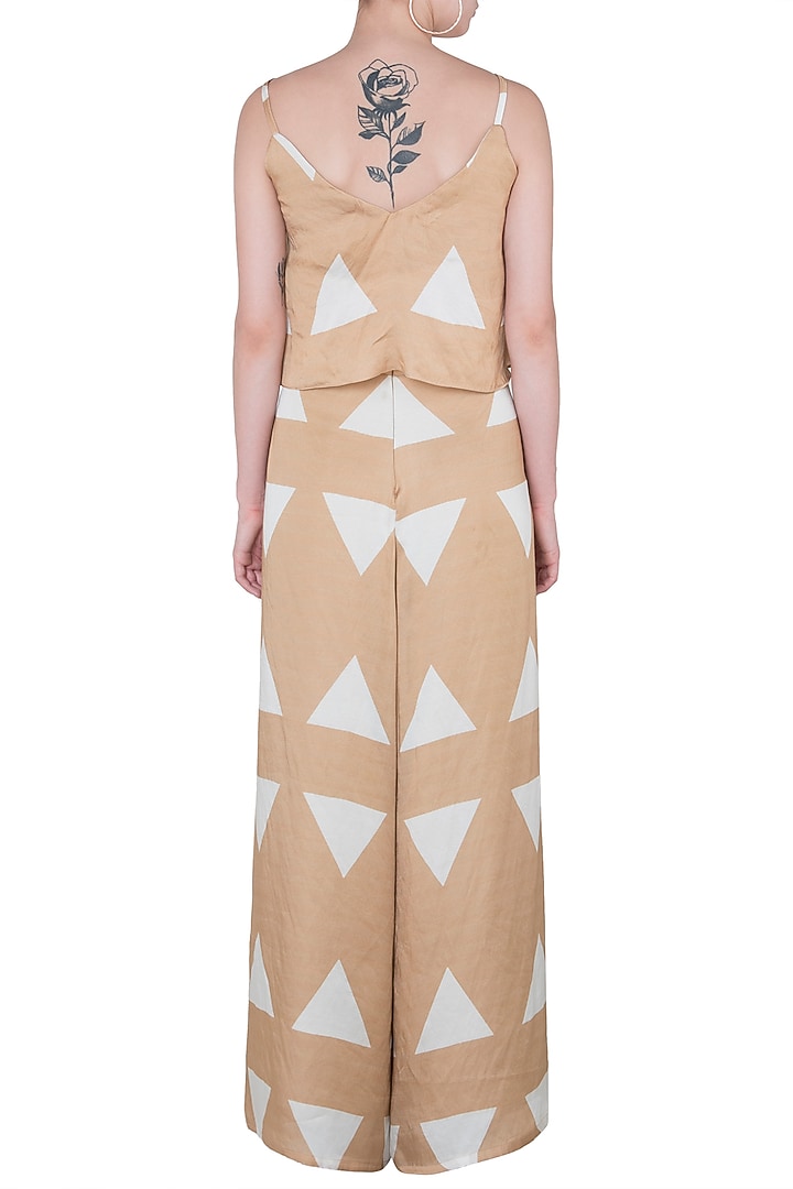 Beige Top With Flap Pants by Roshni Chopra at Pernia's Pop Up Shop