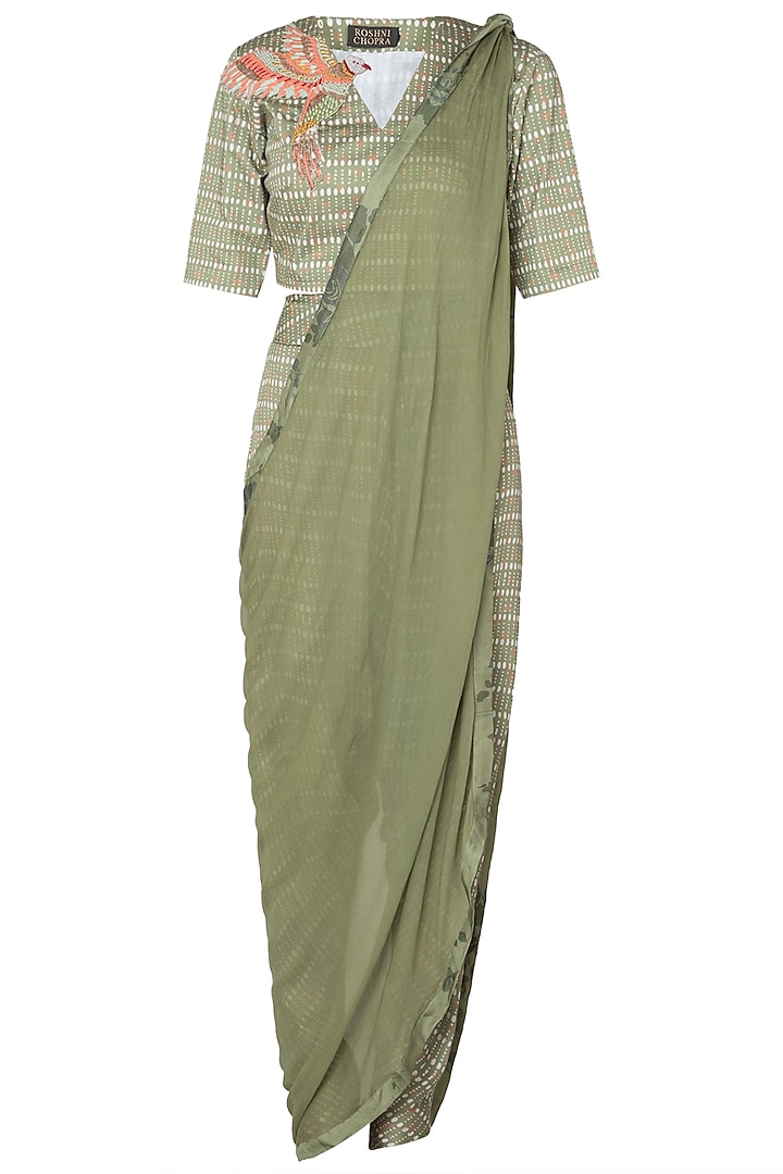 Tropical Green Drape Top & Cowl Pants by Roshni Chopra
