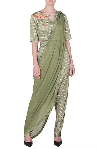 Tropical Green Drape Top & Cowl Pants by Roshni Chopra