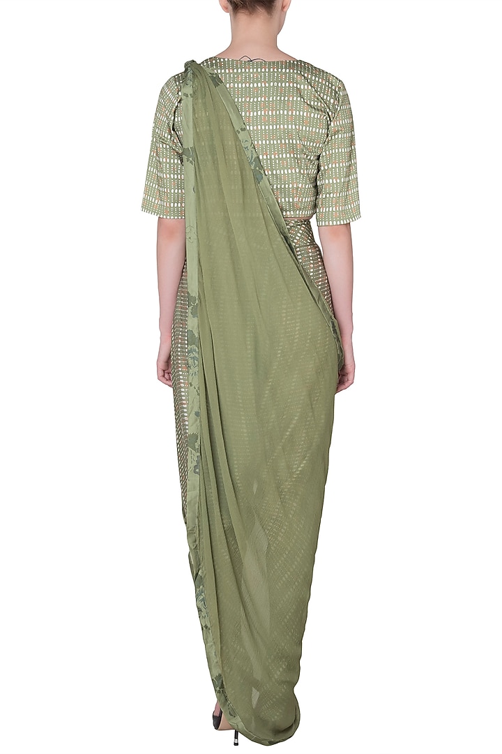 Tropical Green Drape Top & Cowl Pants by Roshni Chopra at Pernia's Pop Up Shop