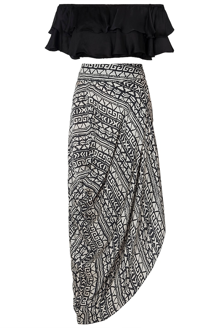 Black Off Shoulder Top With Skirt by Roshni Chopra