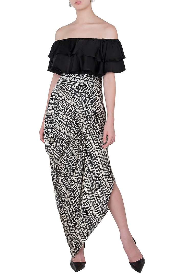 Black Off Shoulder Top With Skirt by Roshni Chopra at Pernia's Pop Up Shop