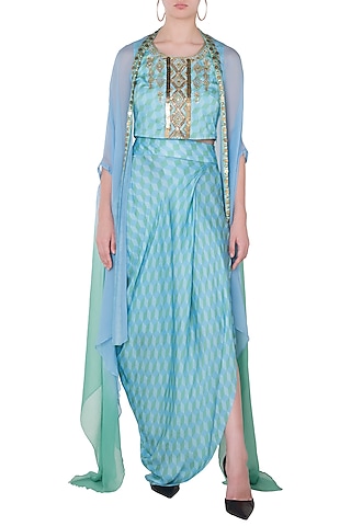 Roshni Chopra In Blue Embroidered Crop Top With White Palazzo Suit main image 1