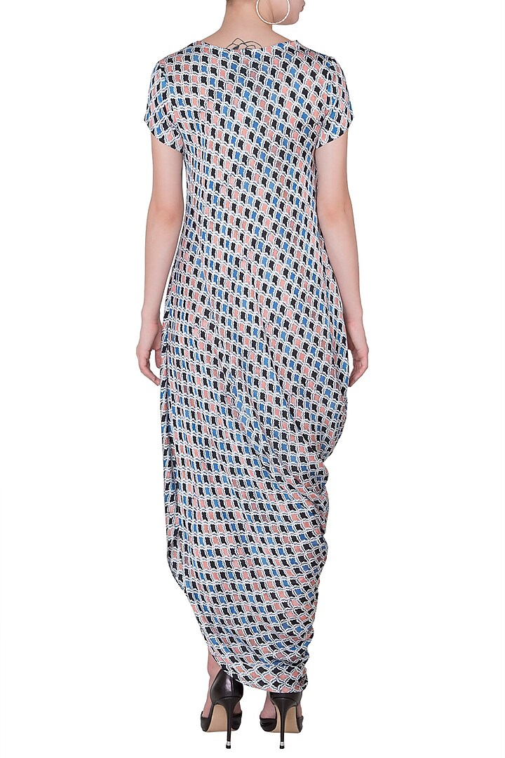 Blue Mughal Printed Drape Summer Dress by Roshni Chopra at Pernia's Pop Up Shop