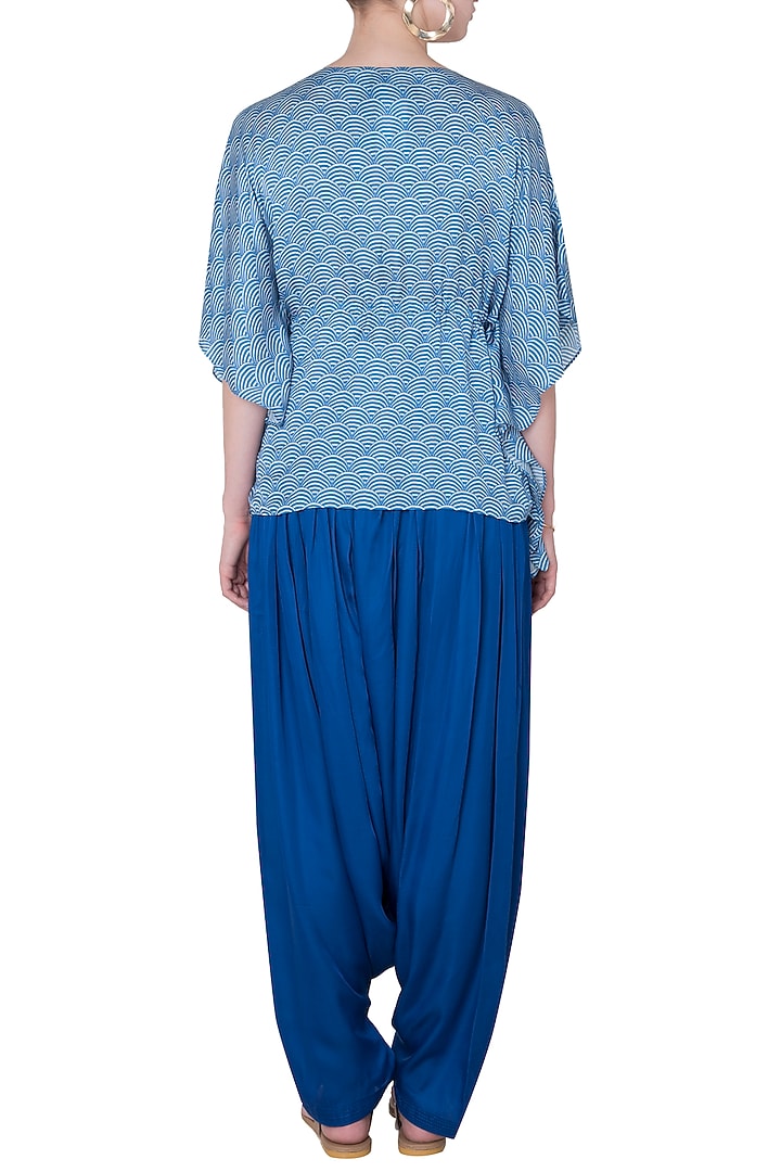 Blue Embroidered Kaftan Top With Patiala Pants by Roshni Chopra at Pernia's Pop Up Shop