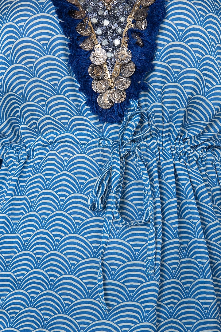 Blue Embroidered Kaftan Top With Patiala Pants by Roshni Chopra at Pernia's Pop Up Shop