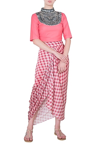 Pink Mirror Worked Crop Top by Roshni Chopra