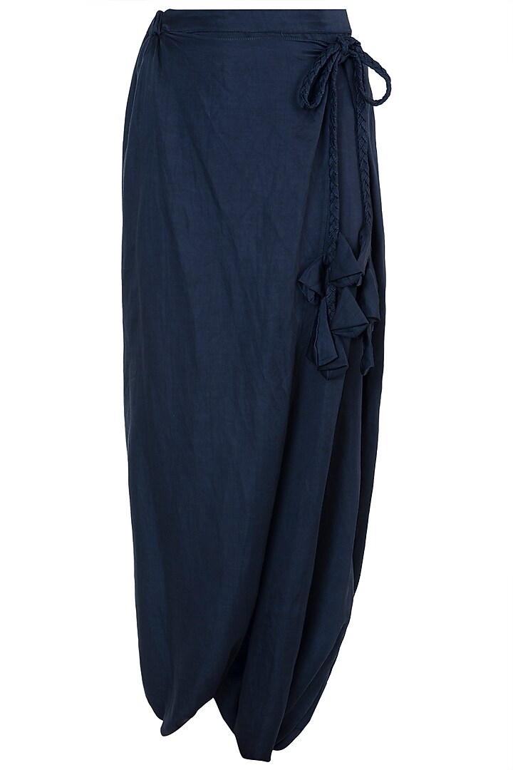 Blue embroidered boxy top with drape pants by Roshni Chopra at Pernia's Pop Up Shop