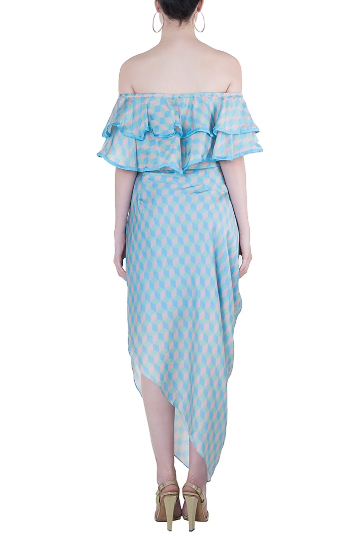 Blue Printed Draped Skirt Set by Roshni Chopra at Pernia's Pop Up Shop
