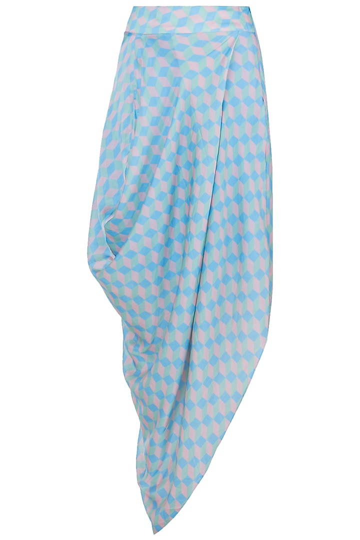 Blue Printed Draped Skirt Set by Roshni Chopra at Pernia's Pop Up Shop