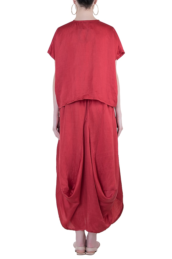 Red boxy top with dhoti skirt by Roshni Chopra at Pernia's Pop Up Shop